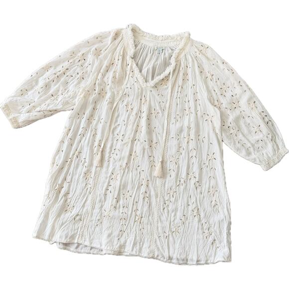 Sundance Catalog Eyelet Flowy White Dress Tassel Boho Poet Sleeve Romantic M - Picture 2 of 6
